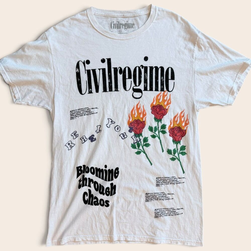 Civil regime Graphic Tee M Burning Roses Chaos Streetwear Grunge Y2K